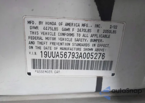 2003 Acura Tl 3.2 z USA, uszkodzony, nr VIN 19UUA56793A005276